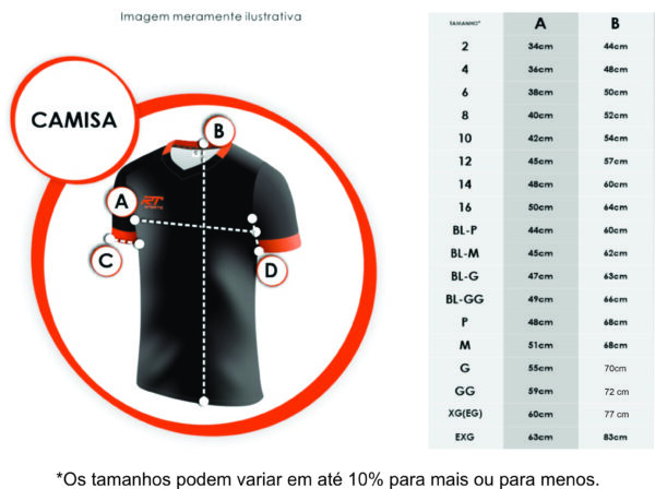 Medidas Camisas em Centimetros 2022
